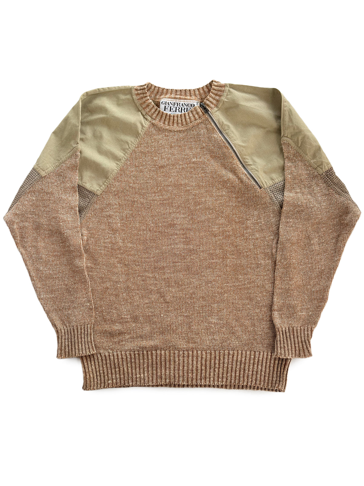 80's Gianfranco Ferre Multi Fabric Zip Collar Sweater