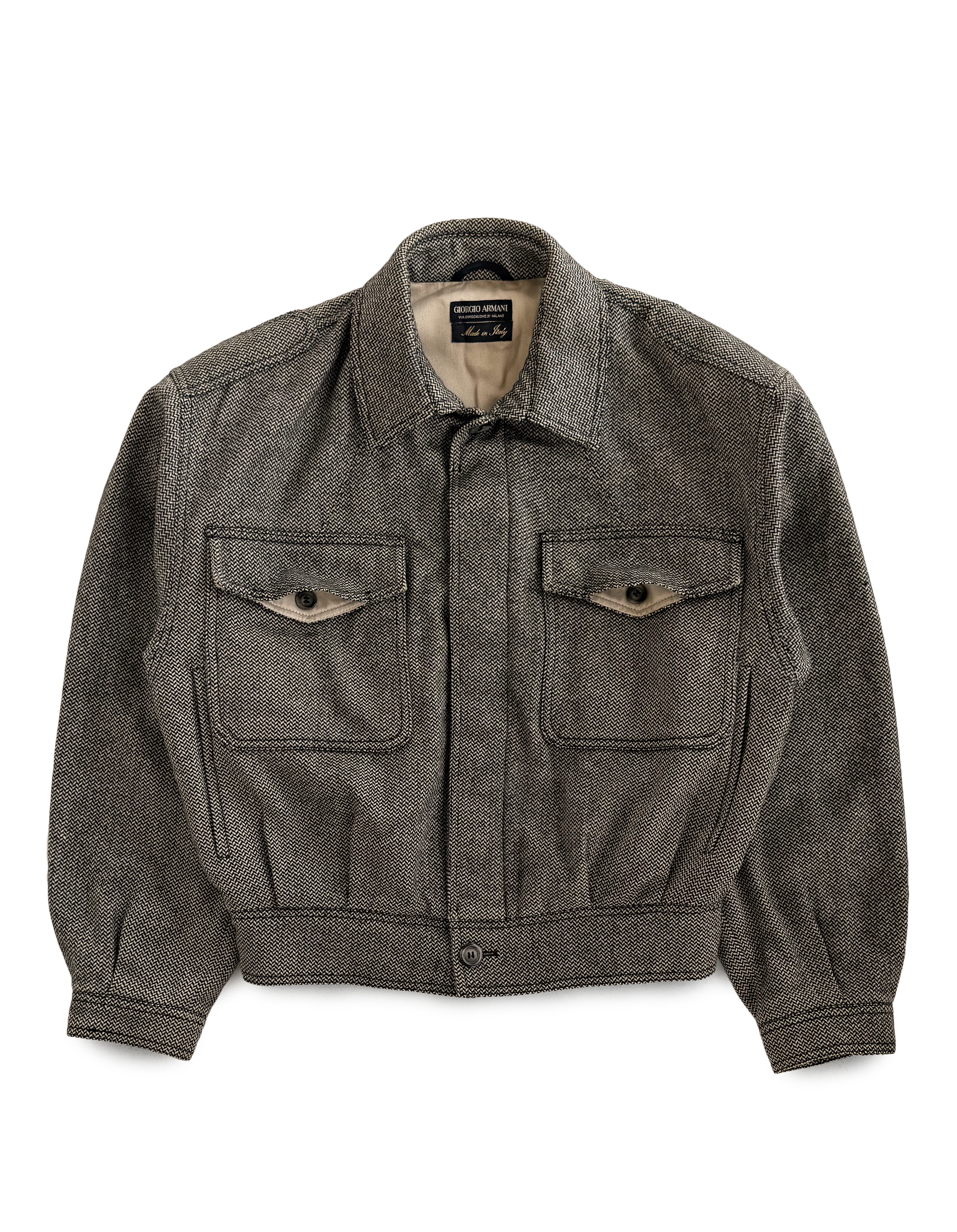90's Giorgio Armani Salt And Pepper Herringbone Jacket