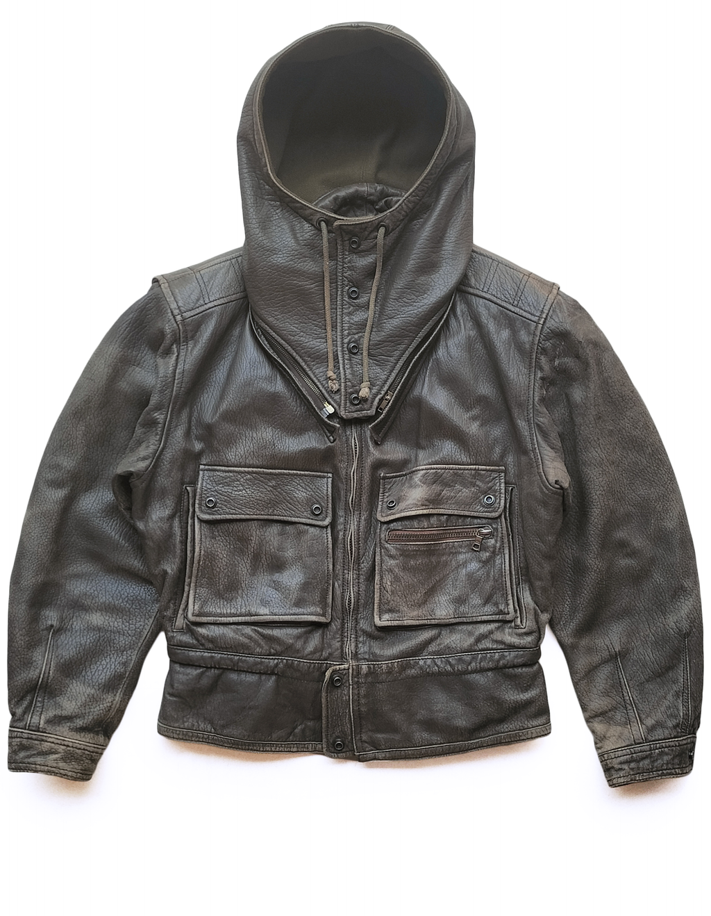 80's Mani Giorgio Armani Hooded Leather Cargo Jacket