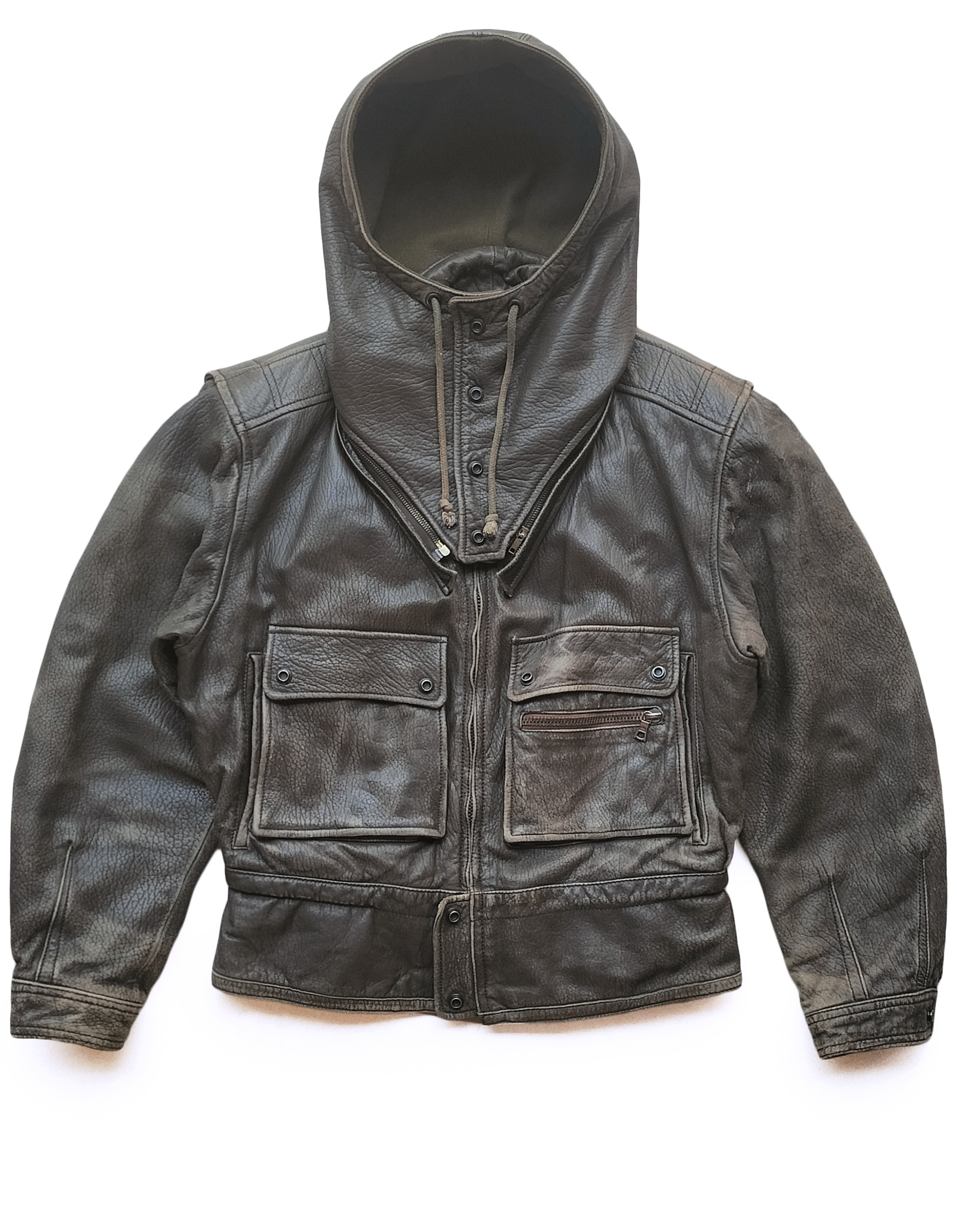 80's Mani Giorgio Armani Hooded Leather Cargo Jacket