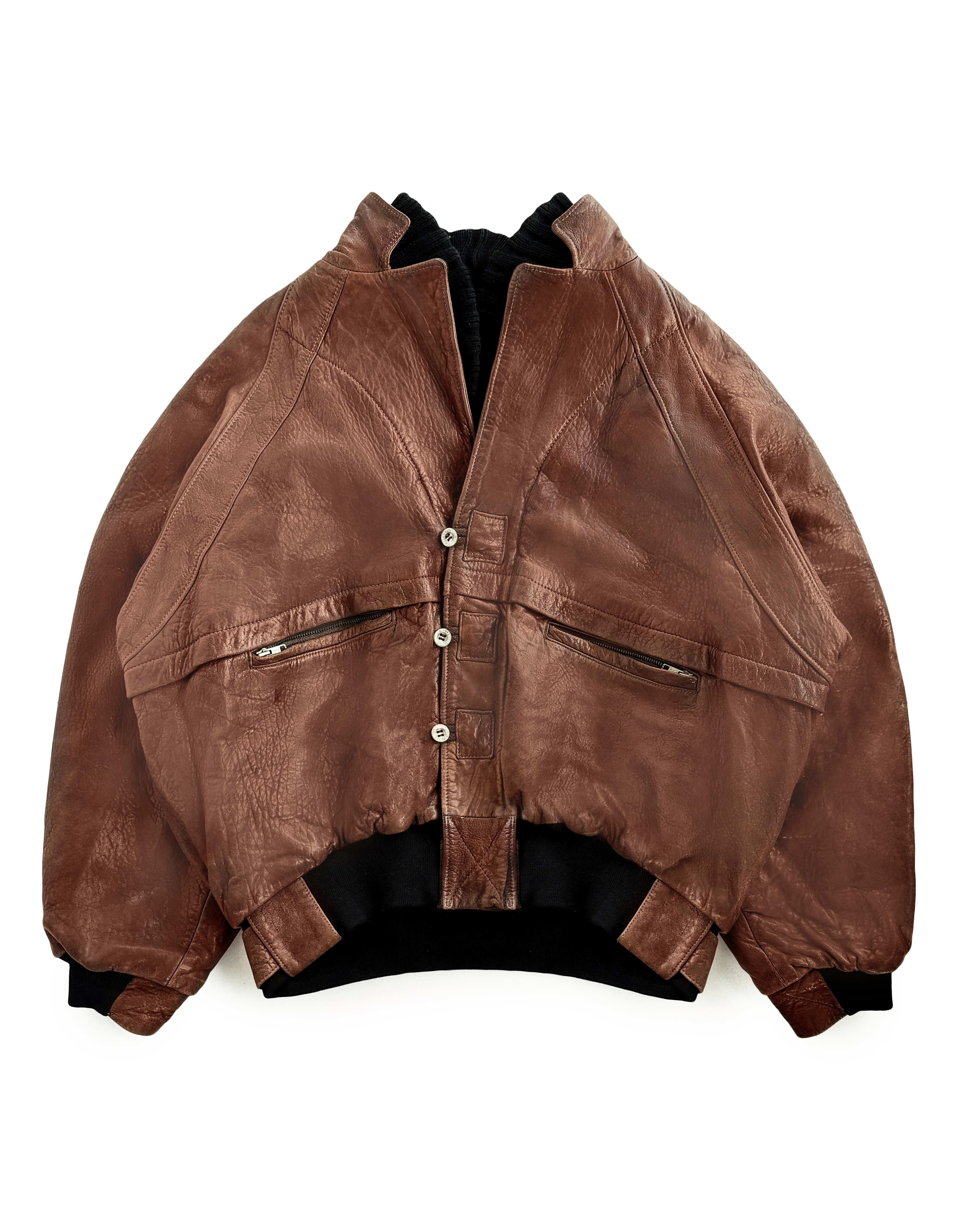 80's Jimmy Taverniti Paneled Leather Bomber Jacket