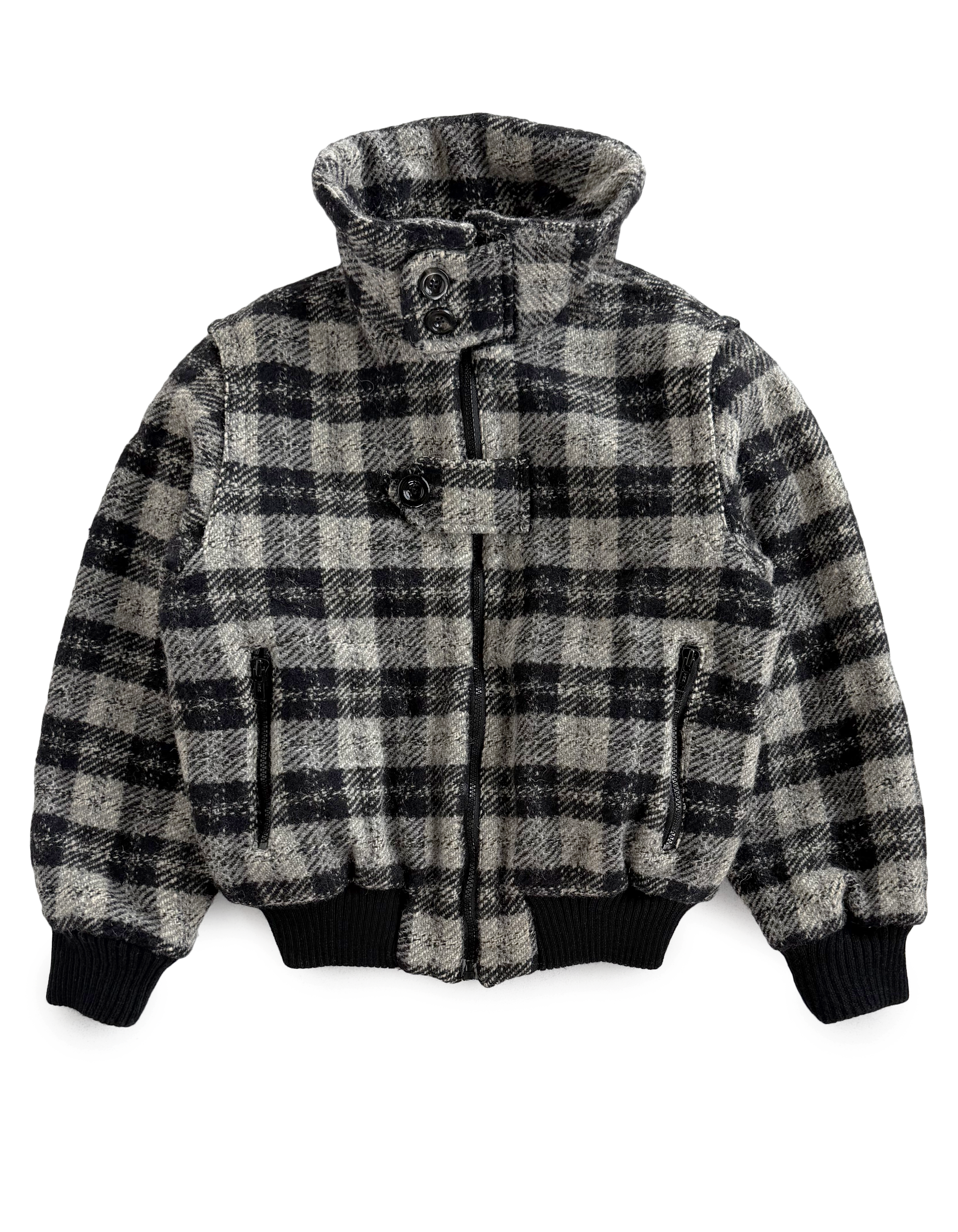 80's Giorgio Armani Plaid Zip Collar Jacket