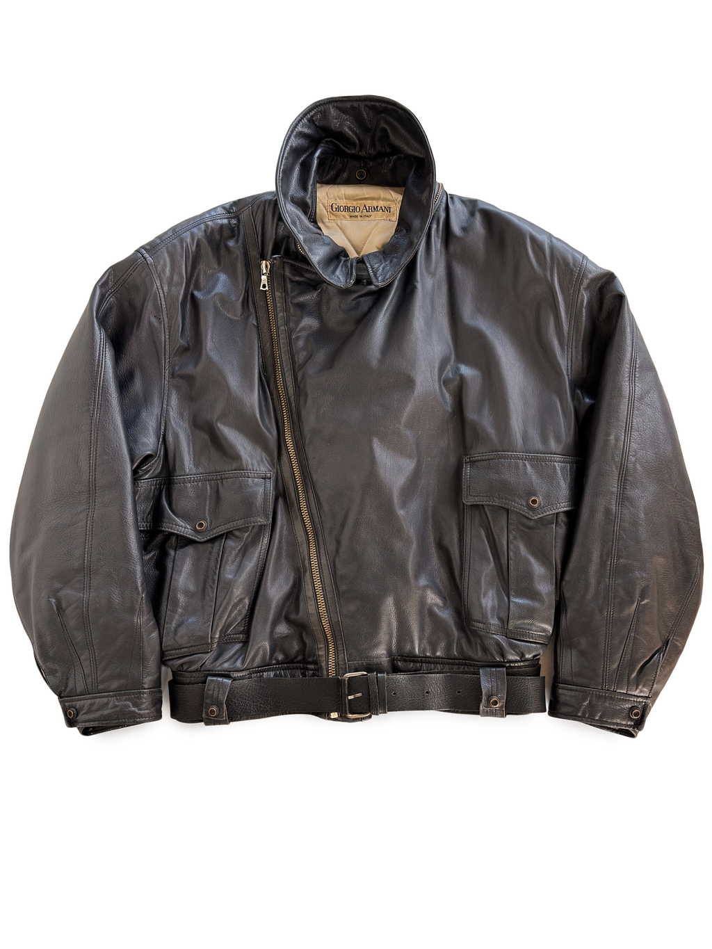 80's Giorgio Armani Leather Belt Buckle Cargo Jacket