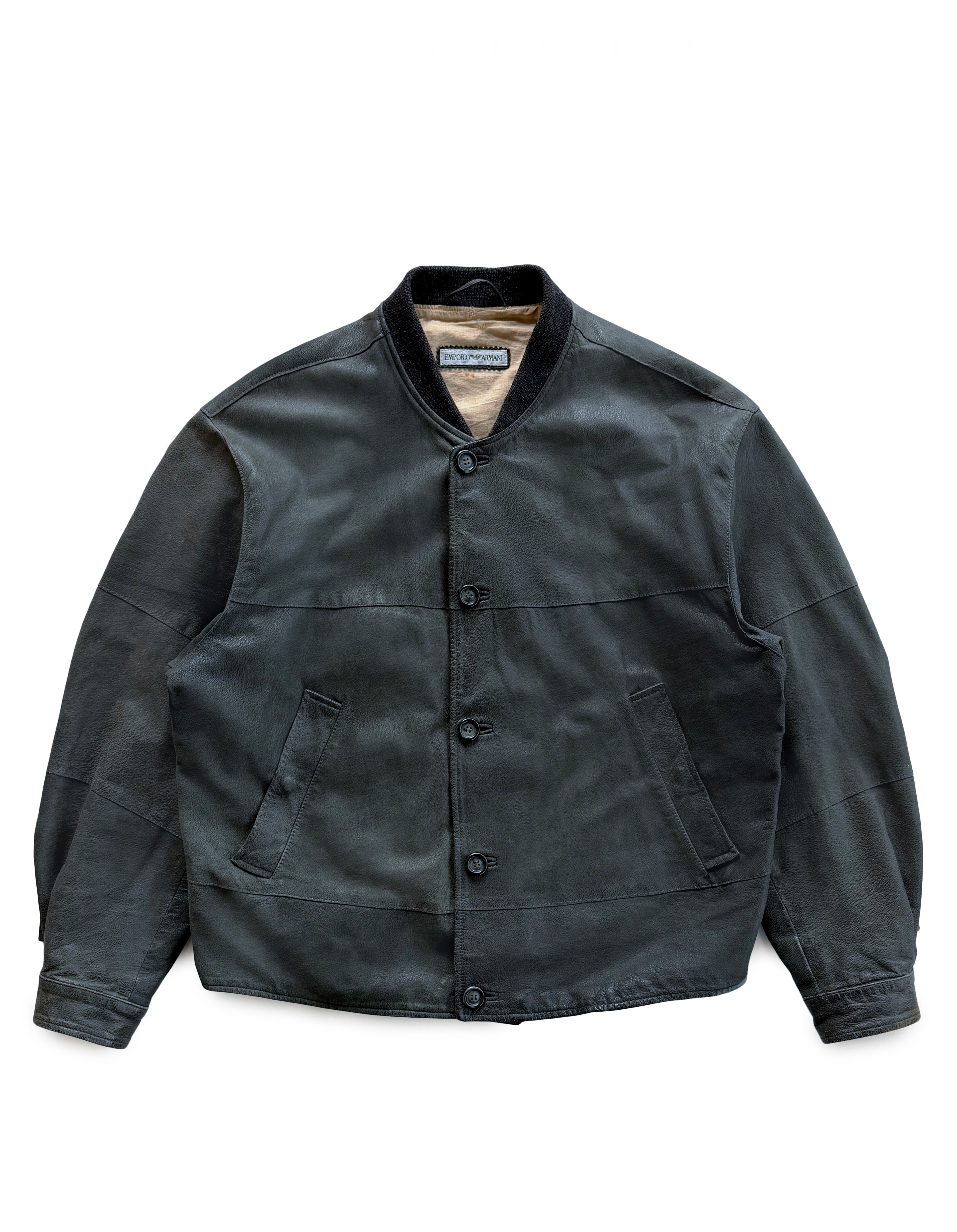 90's Emporio Armani Paneled Leather Bomber Jacket